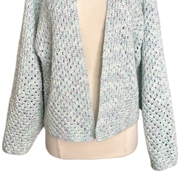 Handmade Vintage Crochet Open Cardigan Blanket Sweater Bohemian Cropped Chunky - Picture 4 of 16